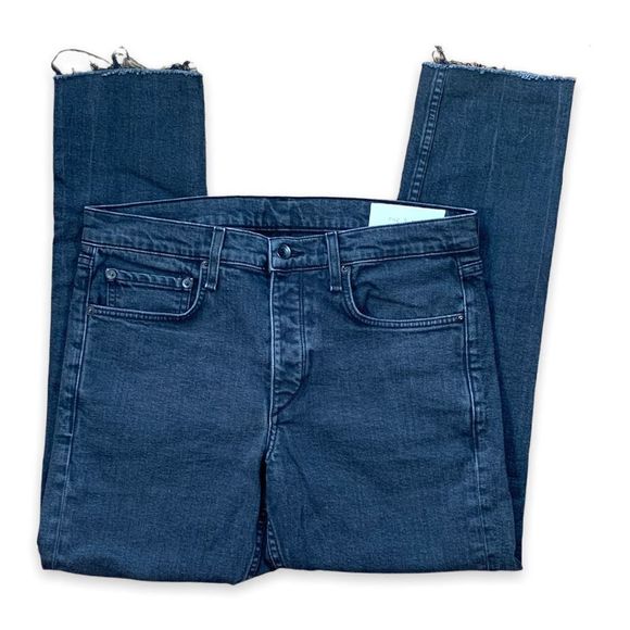 Rag And Bone Fit 1 Extra Slim Straight Jeans Black Dark Wash Distressed Hem - Picture 2 of 11